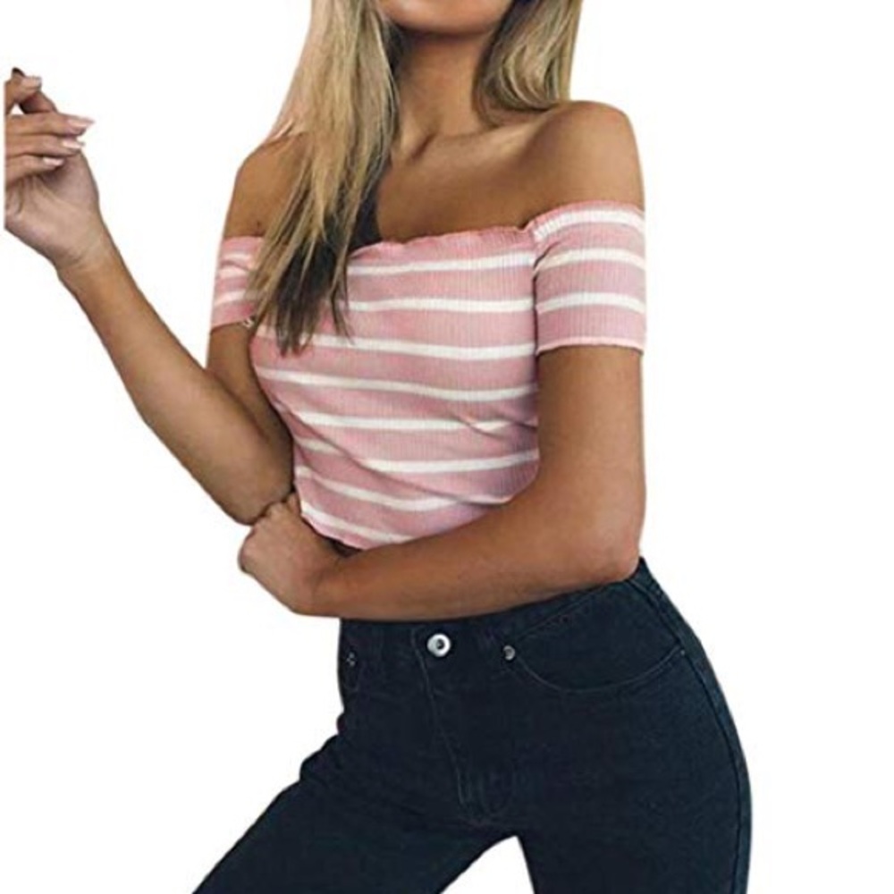 Pink and white stripe crop top